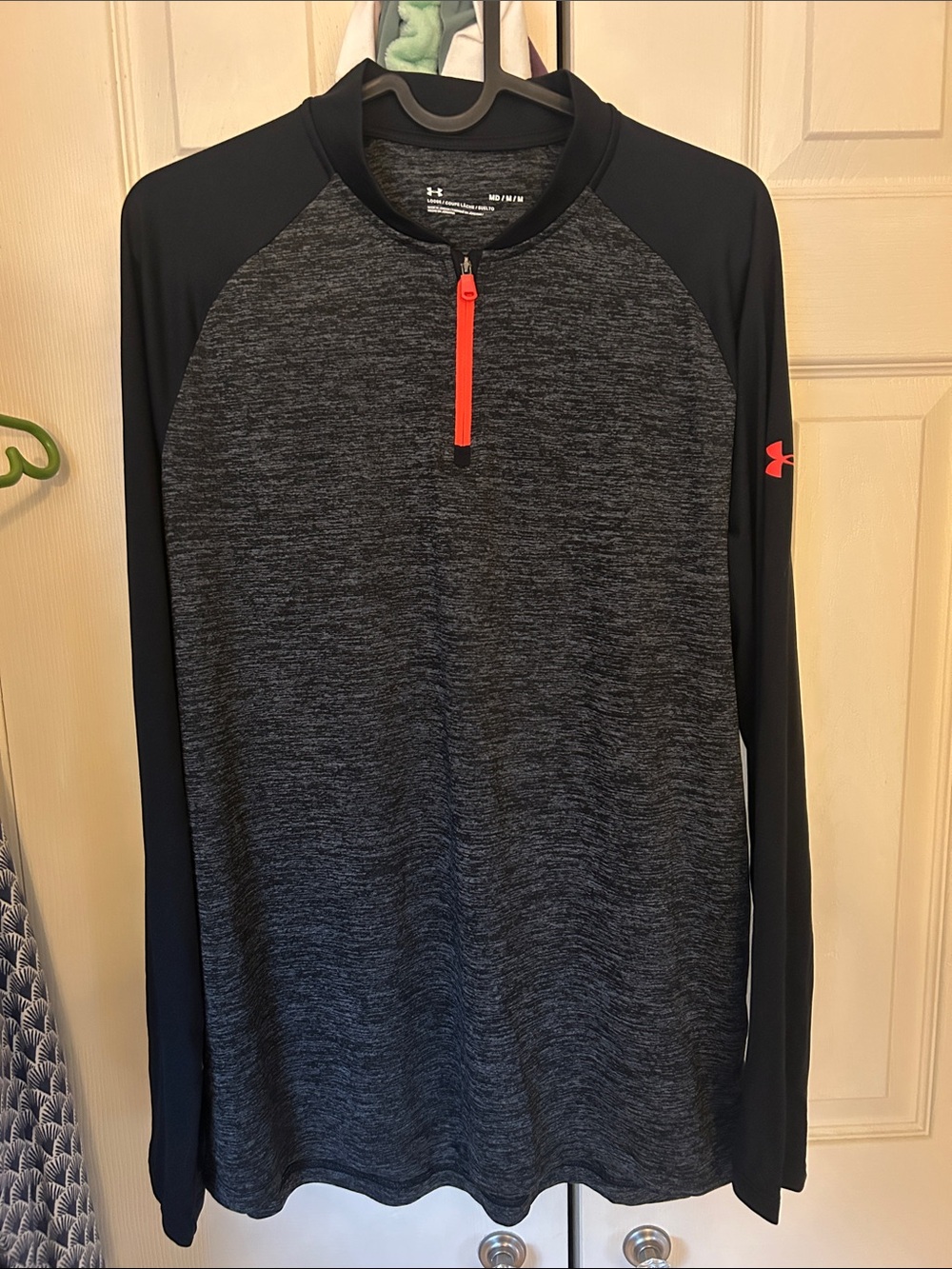 Under Armour Men’s Black & Charcoal Heather Quarter-Zip with Red Accents